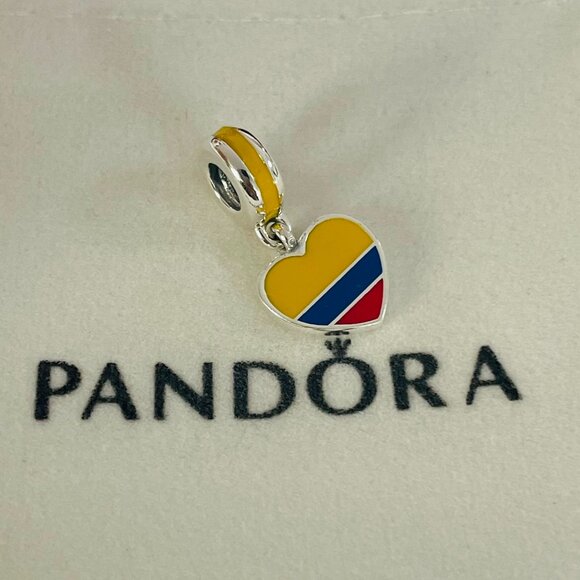 Pandora Colombia Flag Charm Heart Bead Charm Travel Pendant S925 Sterling Silver - Picture 3 of 4